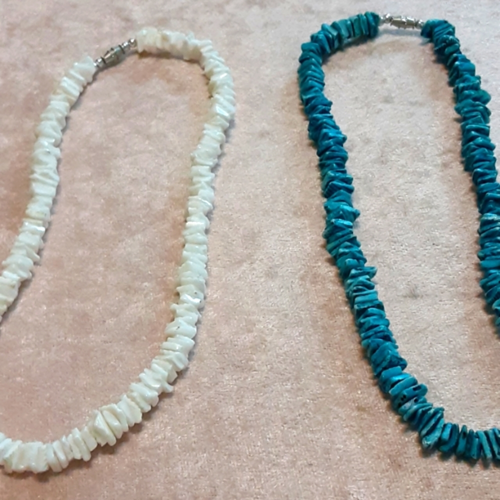 2 Vintage 60's 70's Hawaiian Pooka Puka Shell Surfer Beach Necklaces